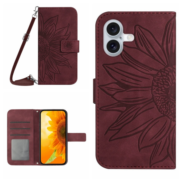 Skin Feel Sun Flower Embossed Flip Leather Phone Case with Lanyard, For iPhone 16 Pro, For iPhone 16 Plus - HoMEdemic™ 