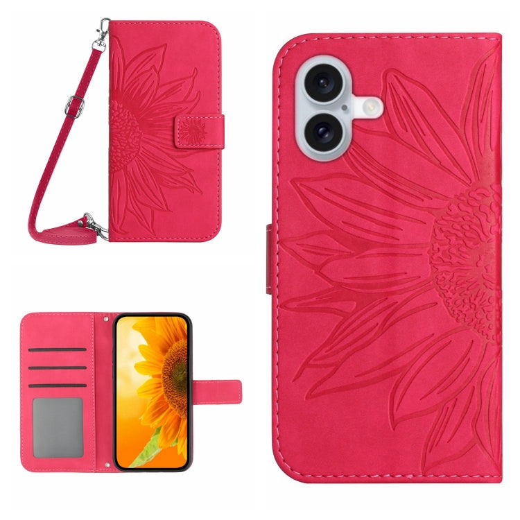 Skin Feel Sun Flower Embossed Flip Leather Phone Case with Lanyard, For iPhone 16 Pro, For iPhone 16 Plus - HoMEdemic™ 