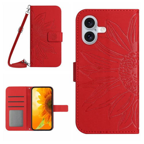 Skin Feel Sun Flower Embossed Flip Leather Phone Case with Lanyard, For iPhone 16, For iPhone 15 Pro Max - HoMEdemic™ 
