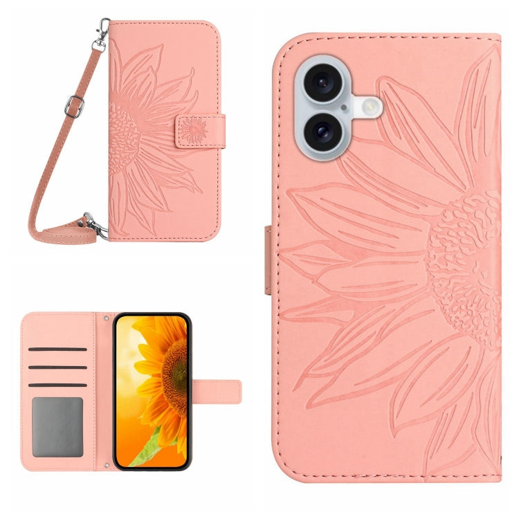 Skin Feel Sun Flower Embossed Flip Leather Phone Case with Lanyard, For iPhone 16, For iPhone 15 Pro Max - HoMEdemic™ 