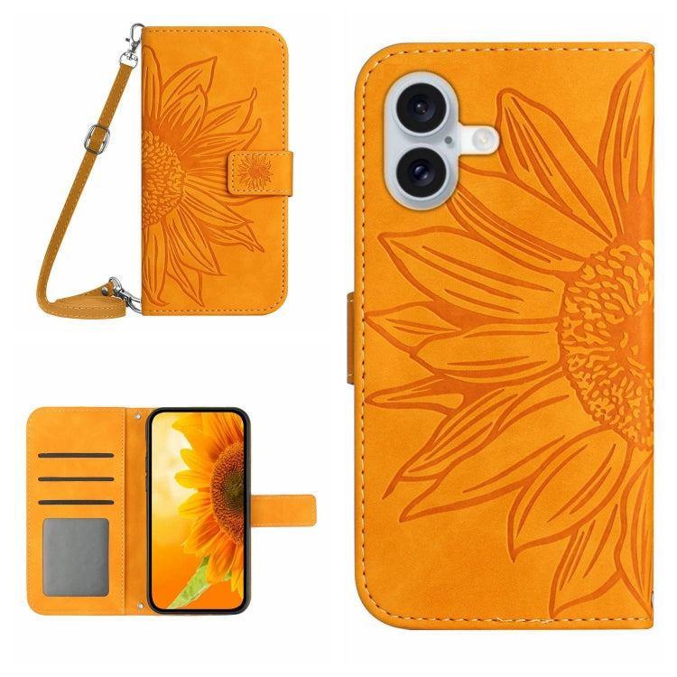 Skin Feel Sun Flower Embossed Flip Leather Phone Case with Lanyard, For iPhone 16, For iPhone 15 Pro Max - HoMEdemic™ 