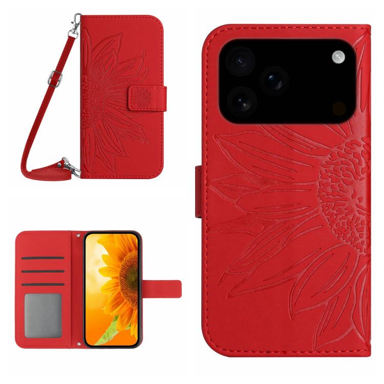 Skin Feel Sun Flower Embossed Flip Leather Phone Case with Lanyard, For iPhone 17 Pro Max, For iPhone 17 Pro
