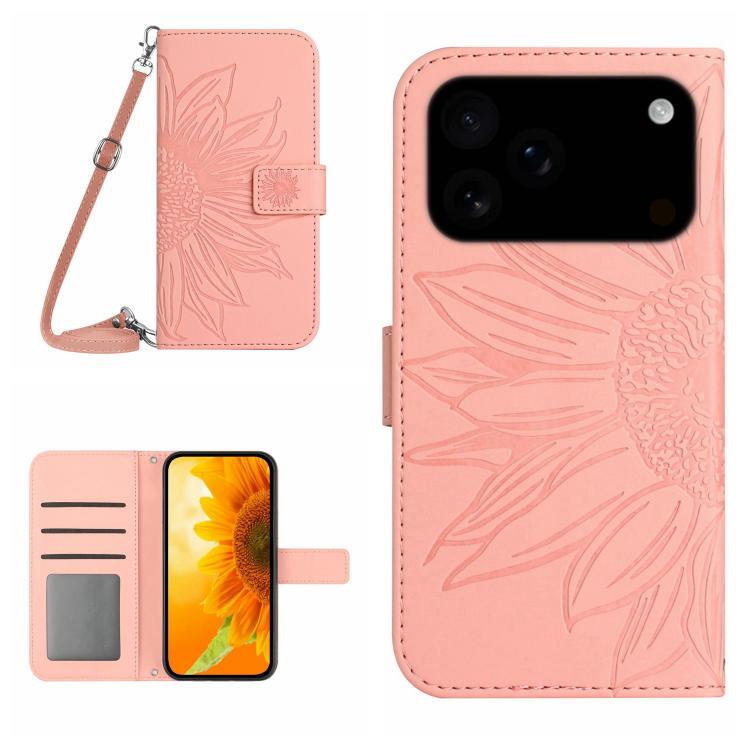 Skin Feel Sun Flower Embossed Flip Leather Phone Case with Lanyard, For iPhone 17 Pro Max, For iPhone 17 Pro