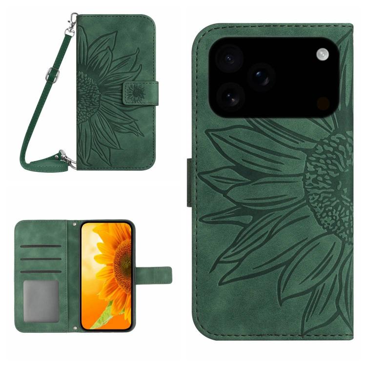 Skin Feel Sun Flower Embossed Flip Leather Phone Case with Lanyard, For iPhone 17 Pro Max, For iPhone 17 Pro