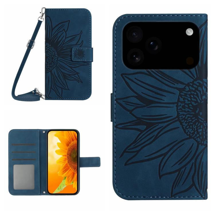 Skin Feel Sun Flower Embossed Flip Leather Phone Case with Lanyard, For iPhone 17 Pro Max, For iPhone 17 Pro