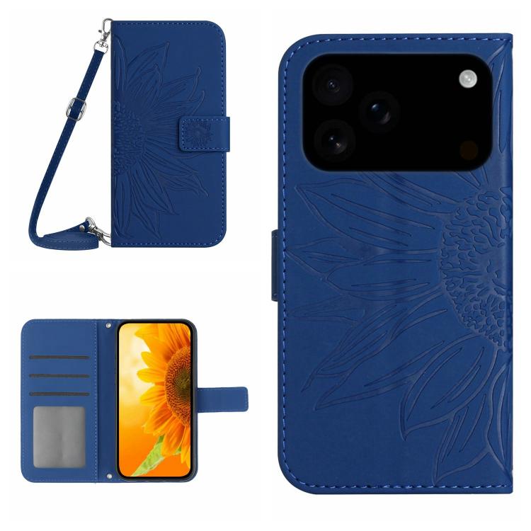 Skin Feel Sun Flower Embossed Flip Leather Phone Case with Lanyard, For iPhone 17 Pro Max, For iPhone 17 Pro
