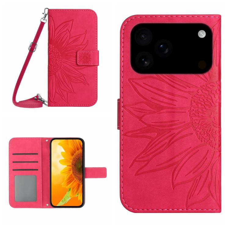 Skin Feel Sun Flower Embossed Flip Leather Phone Case with Lanyard, For iPhone 17 Pro Max, For iPhone 17 Pro
