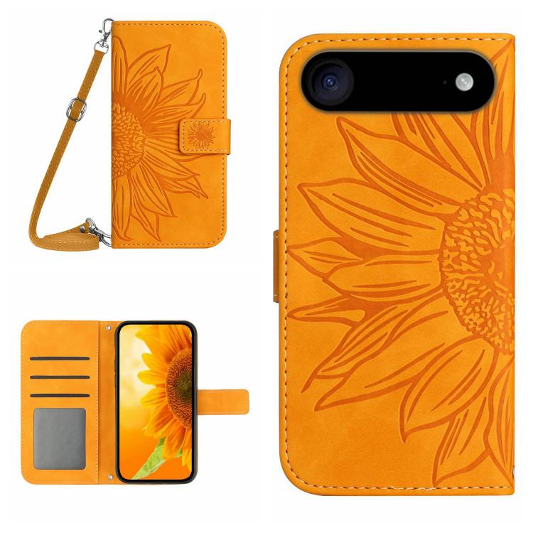 Skin Feel Sun Flower Embossed Flip Leather Phone Case with Lanyard, For iPhone 17, For iPhone 17 Air - HoMEdemic™ 