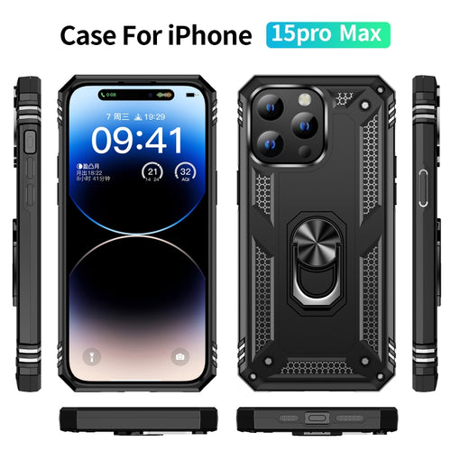 For iPhone 15 Pro Max Shockproof TPU + PC Phone Case with Holder(Black) - HoMEdemic™ 