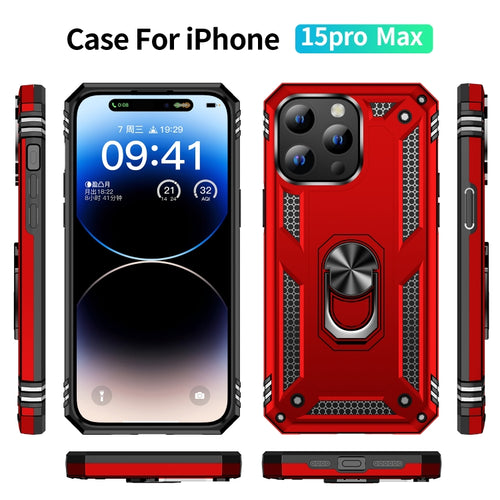 For iPhone 15 Pro Max Shockproof TPU + PC Phone Case with Holder(Red) - HoMEdemic™ 