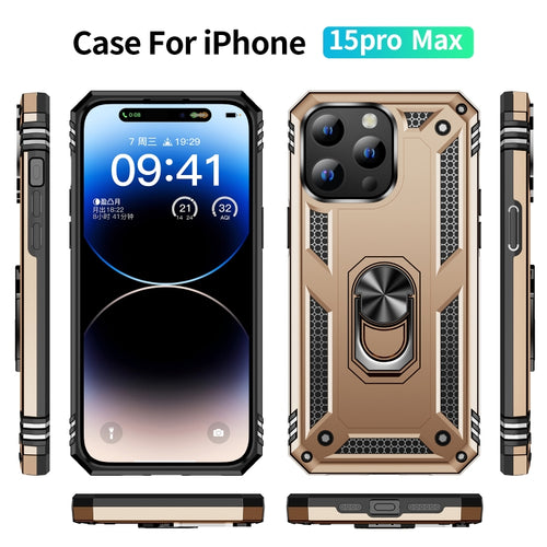 For iPhone 15 Pro Max Shockproof TPU + PC Phone Case with Holder(Gold) - HoMEdemic™ 