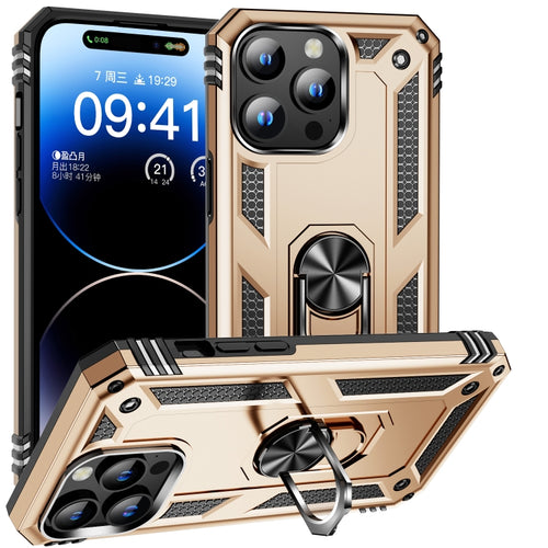 For iPhone 15 Pro Max Shockproof TPU + PC Phone Case with Holder(Gold) - HoMEdemic™ 