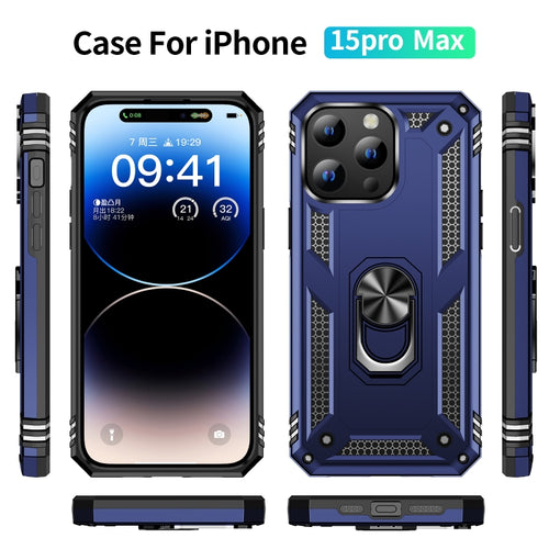 For iPhone 15 Pro Max Shockproof TPU + PC Phone Case with Holder(Blue) - HoMEdemic™ 