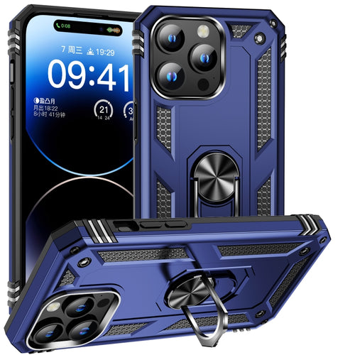 For iPhone 15 Pro Max Shockproof TPU + PC Phone Case with Holder(Blue) - HoMEdemic™ 