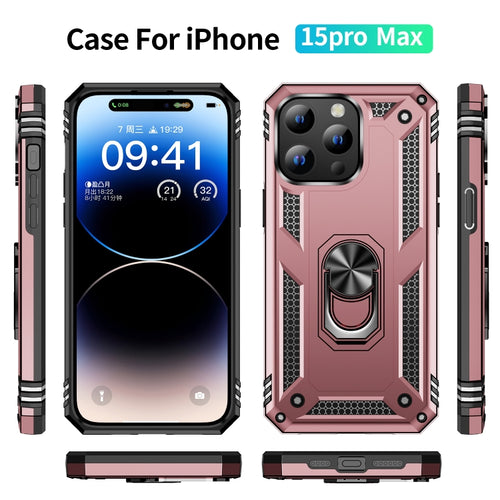 For iPhone 15 Pro Max Shockproof TPU + PC Phone Case with Holder(Rose Gold) - HoMEdemic™ 