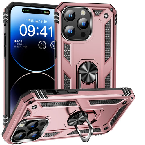 For iPhone 15 Pro Max Shockproof TPU + PC Phone Case with Holder(Rose Gold) - HoMEdemic™ 