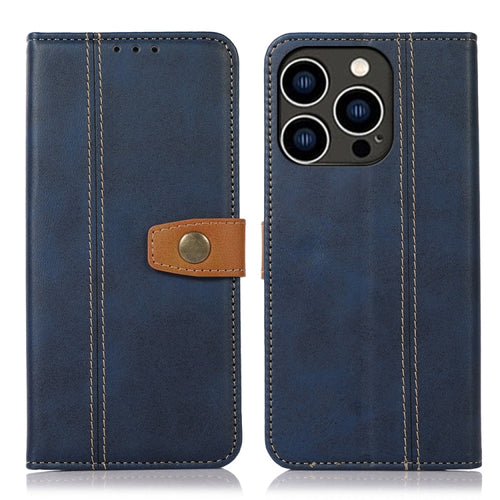 For iPhone 15 Pro Max Stitching Thread Calf Texture Leather Phone Case(Blue) - HoMEdemic™ 