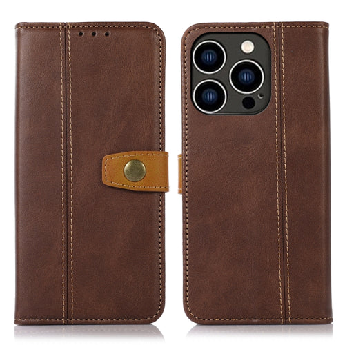 For iPhone 15 Pro Max Stitching Thread Calf Texture Leather Phone Case(Coffee) - HoMEdemic™ 