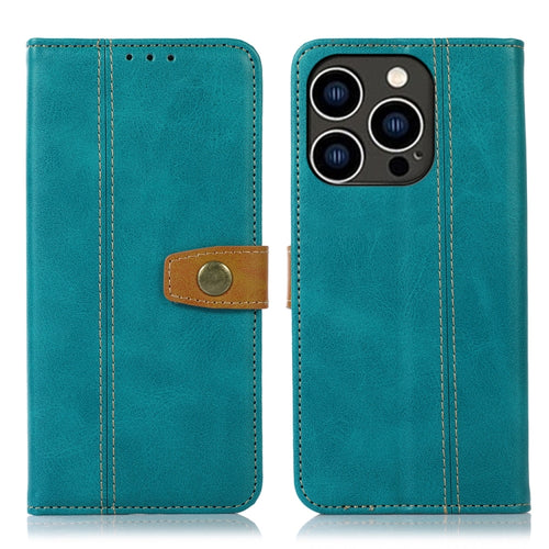 For iPhone 15 Pro Max Stitching Thread Calf Texture Leather Phone Case(Light Green) - HoMEdemic™ 