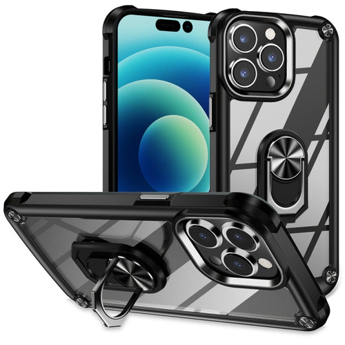 For iPhone 15 Pro Max TPU + PC Lens Protection Phone Case with Ring Holder(Black) - HoMEdemic™ 