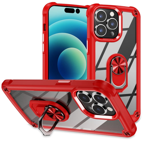 For iPhone 15 Pro Max TPU + PC Lens Protection Phone Case with Ring Holder(Red) - HoMEdemic™ 