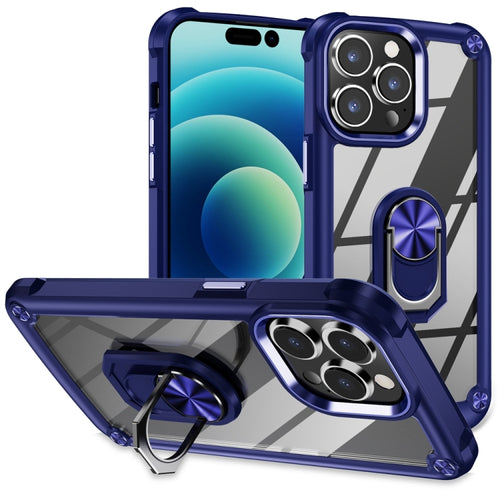 For iPhone 15 Pro Max TPU + PC Lens Protection Phone Case with Ring Holder(Blue) - HoMEdemic™ 