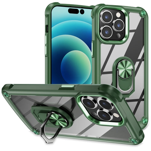 For iPhone 15 Pro Max TPU + PC Lens Protection Phone Case with Ring Holder(Green) - HoMEdemic™ 