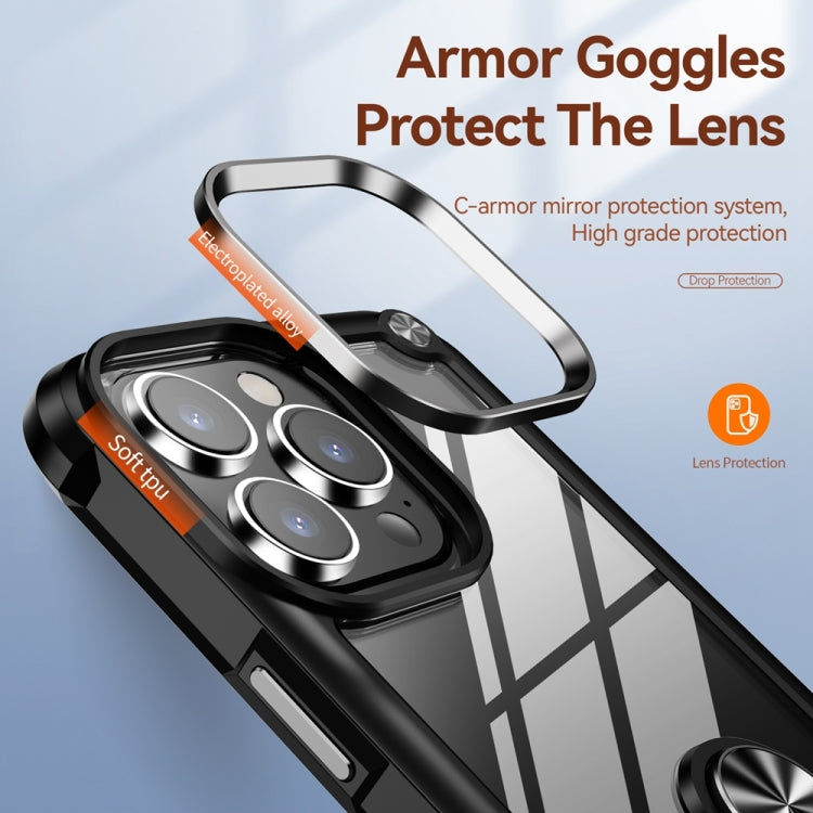 For iPhone 15 Pro TPU + PC Lens Protection Phone Case with Ring Holder(Black) - HoMEdemic™ 