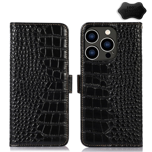 For iPhone 15 Pro Max Crocodile Top Layer Cowhide Leather Phone Case(Black) - HoMEdemic™ 