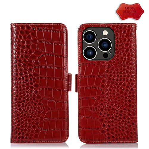 For iPhone 15 Pro Max Crocodile Top Layer Cowhide Leather Phone Case(Red) - HoMEdemic™ 