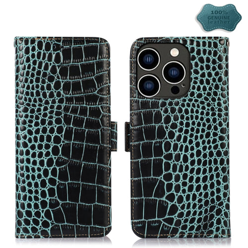 For iPhone 15 Pro Max Crocodile Top Layer Cowhide Leather Phone Case(Green) - HoMEdemic™ 