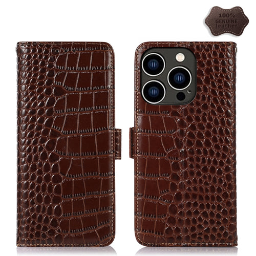 For iPhone 15 Pro Max Crocodile Top Layer Cowhide Leather Phone Case(Brown) - HoMEdemic™ 