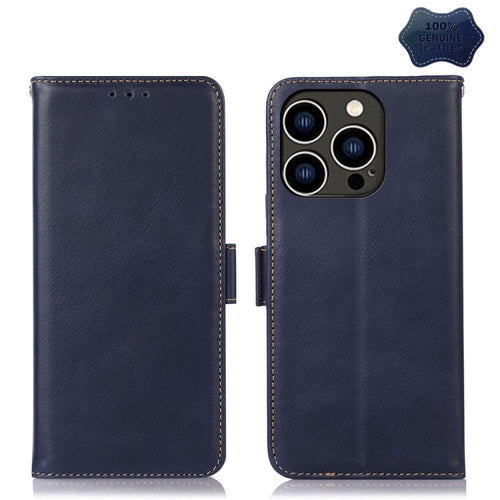 For iPhone 15 Pro Max Crazy Horse Top Layer Cowhide Leather Phone Case(Blue) - HoMEdemic™ 