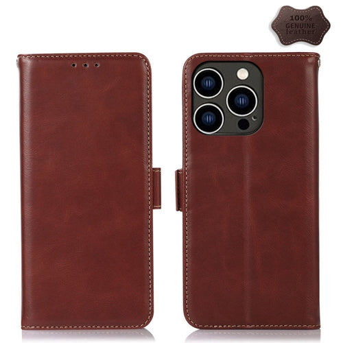 For iPhone 15 Pro Max Crazy Horse Top Layer Cowhide Leather Phone Case(Brown) - HoMEdemic™ 