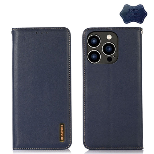 For iPhone 15 Pro Max KHAZNEH Nappa Top Layer Cowhide Leather Phone Case(Blue) - HoMEdemic™ 