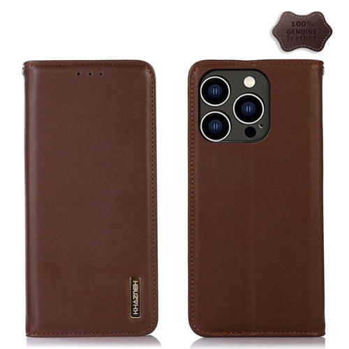 For iPhone 15 Pro Max KHAZNEH Nappa Top Layer Cowhide Leather Phone Case(Brown) - HoMEdemic™ 