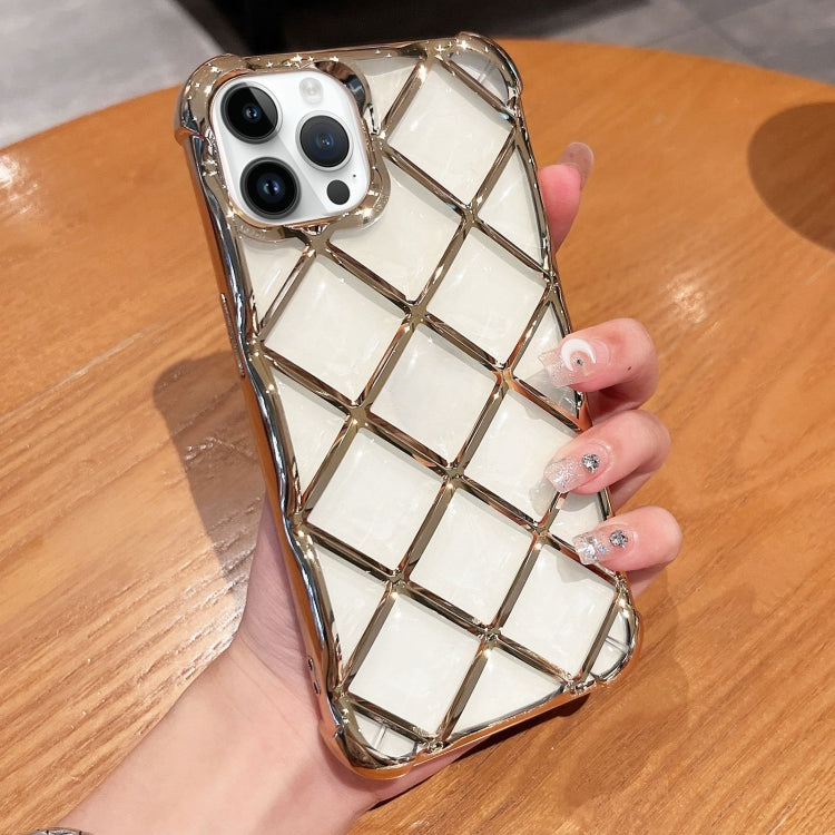 For iPhone 15 Pro 3D Diamond Lattice Laser Engraving Phone Case(Gold) - HoMEdemic™ 