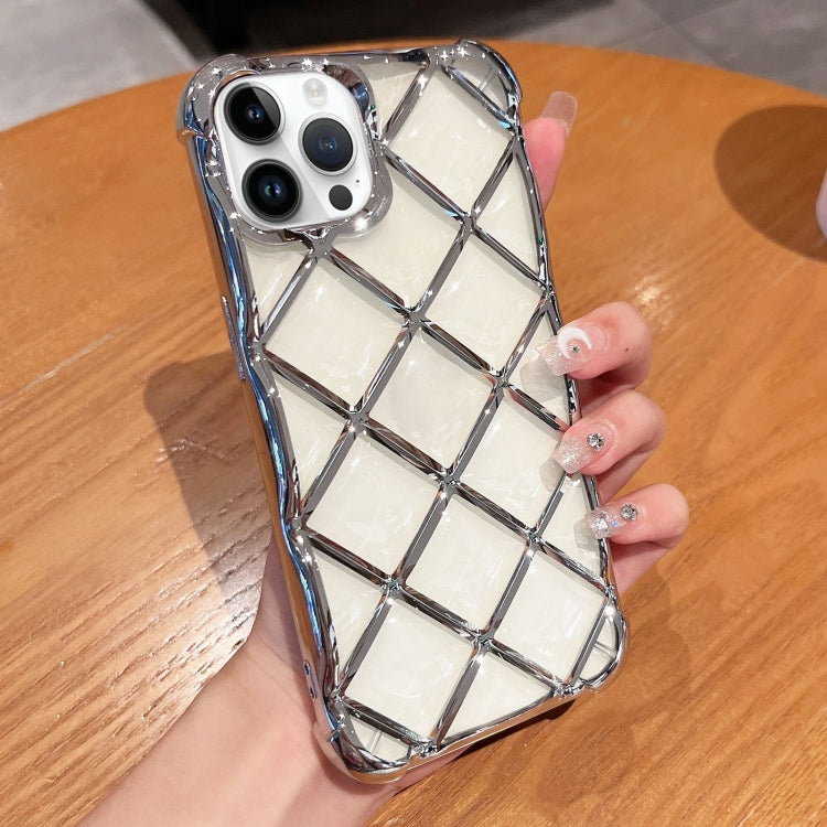For iPhone 15 Pro 3D Diamond Lattice Laser Engraving Phone Case(Silver) - HoMEdemic™ 