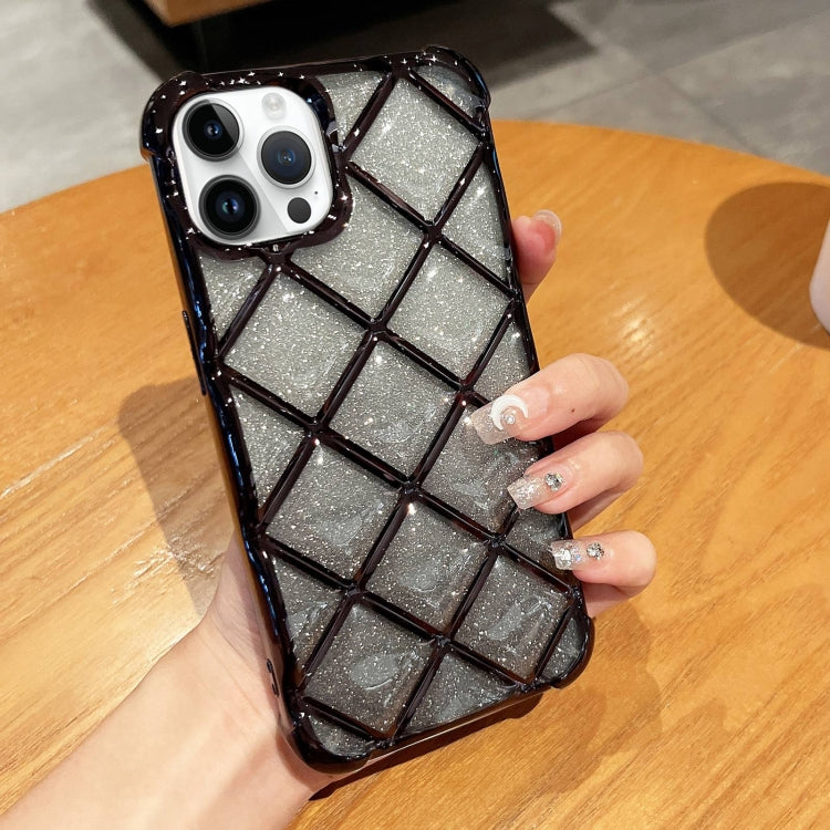 For iPhone 15 Pro 3D Diamond Lattice Laser Engraving Glitter Paper Phone Case(Gradient Black) - HoMEdemic™ 