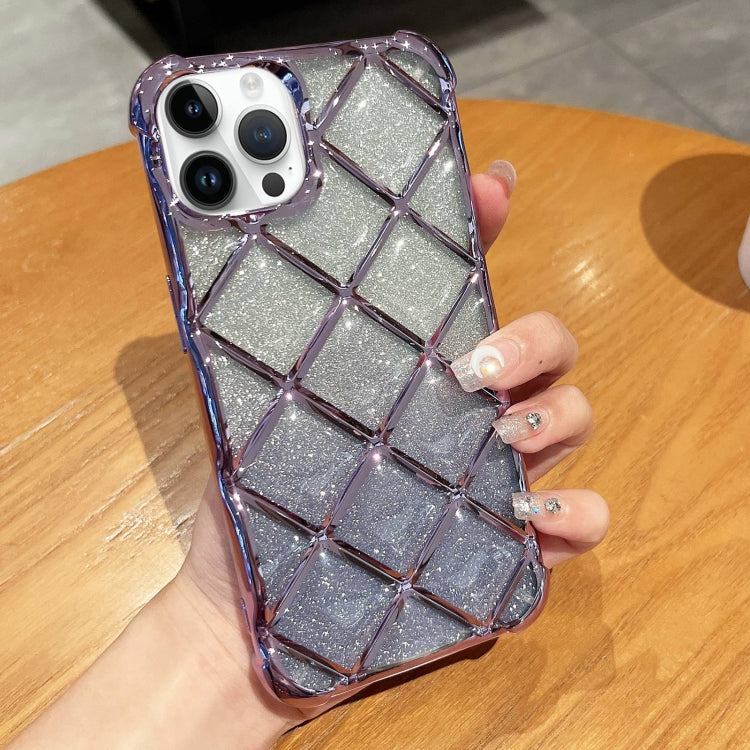For iPhone 15 Pro 3D Diamond Lattice Laser Engraving Glitter Paper Phone Case(Gradient Purple) - HoMEdemic™ 