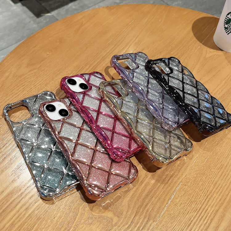 For iPhone 15 Pro 3D Diamond Lattice Laser Engraving Glitter Paper Phone Case(Gradient Black) - HoMEdemic™ 