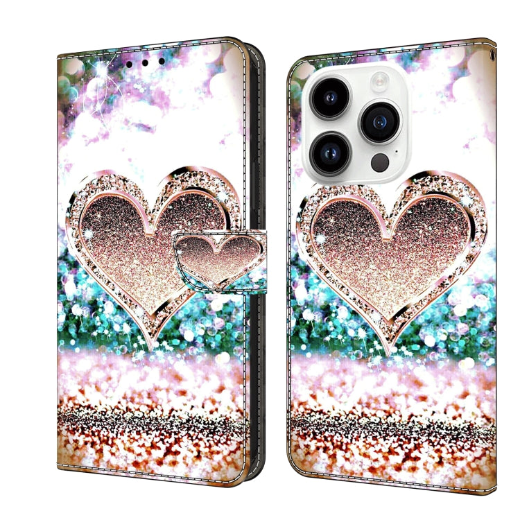 For iPhone 15 Pro Crystal 3D Shockproof Protective Leather Phone Case(Pink Diamond Heart) - HoMEdemic™ 