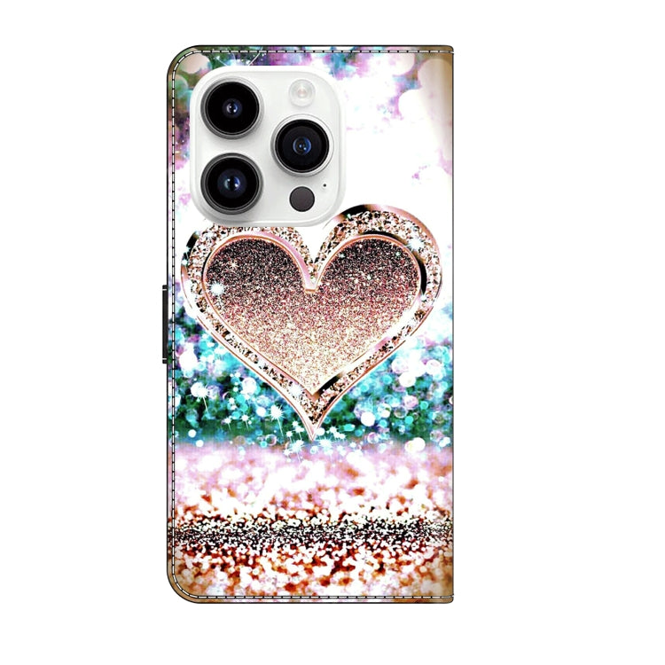 For iPhone 15 Pro Crystal 3D Shockproof Protective Leather Phone Case(Pink Diamond Heart) - HoMEdemic™ 