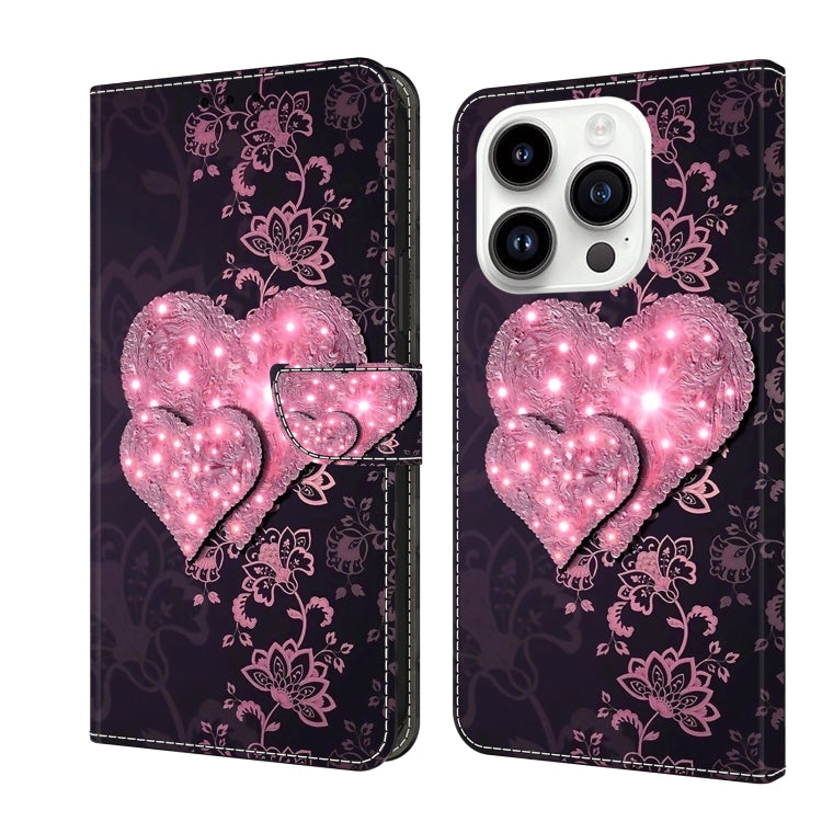 For iPhone 15 Pro Crystal 3D Shockproof Protective Leather Phone Case(Lace Love) - HoMEdemic™ 