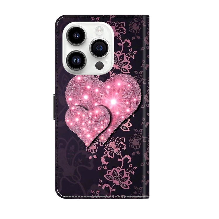 For iPhone 15 Pro Crystal 3D Shockproof Protective Leather Phone Case(Lace Love) - HoMEdemic™ 