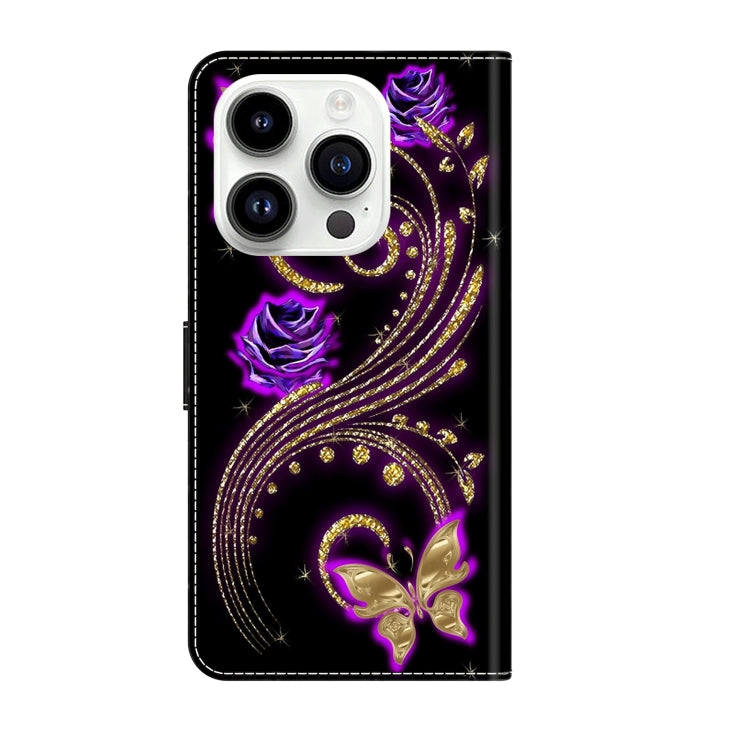 For iPhone 15 Pro Crystal 3D Shockproof Protective Leather Phone Case(Purple Flower Butterfly) - HoMEdemic™ 
