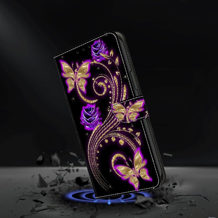 For iPhone 15 Pro Crystal 3D Shockproof Protective Leather Phone Case(Purple Flower Butterfly) - HoMEdemic™ 
