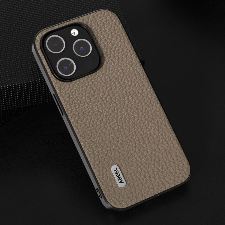 For iPhone 15 Pro ABEEL Genuine Leather Litchi Texture Phone Case(Grey) - HoMEdemic™ 