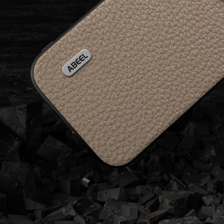For iPhone 15 Pro ABEEL Genuine Leather Litchi Texture Phone Case(Grey) - HoMEdemic™ 