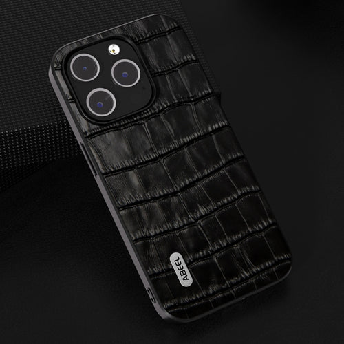 For iPhone 15 Pro Max ABEEL Crocodile Texture Genuine Leather Phone Case(Black) - HoMEdemic™ 